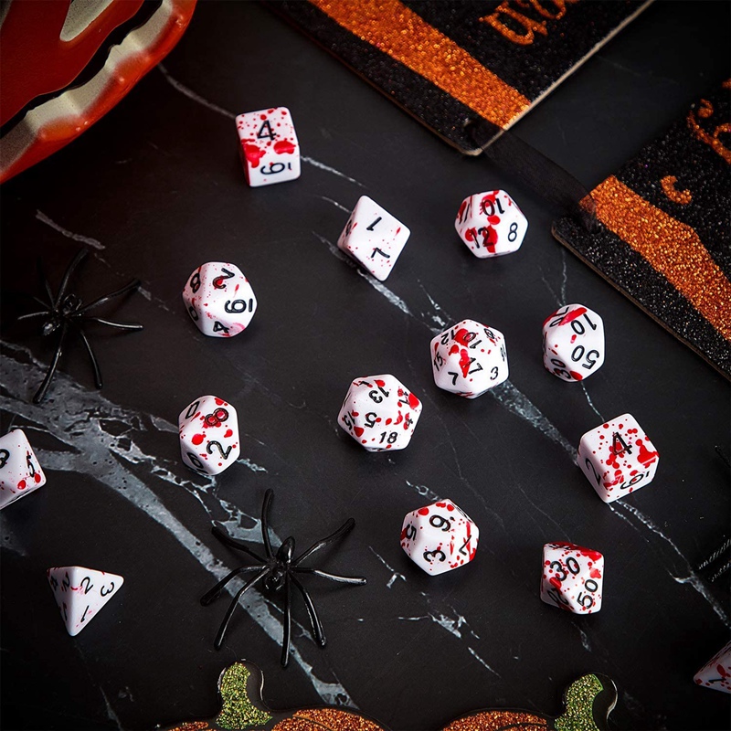 14 Pieces Blood Splatter Dice Polyhedral 7-Die Dice Set For RPG DND Role Playing Dice Games