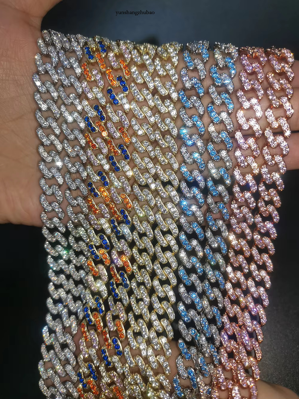 Iced Out 9mm Cubic k Chain Pink Purple Miami Hiphop Cuban Bracelet Bg Wholesale Necklace