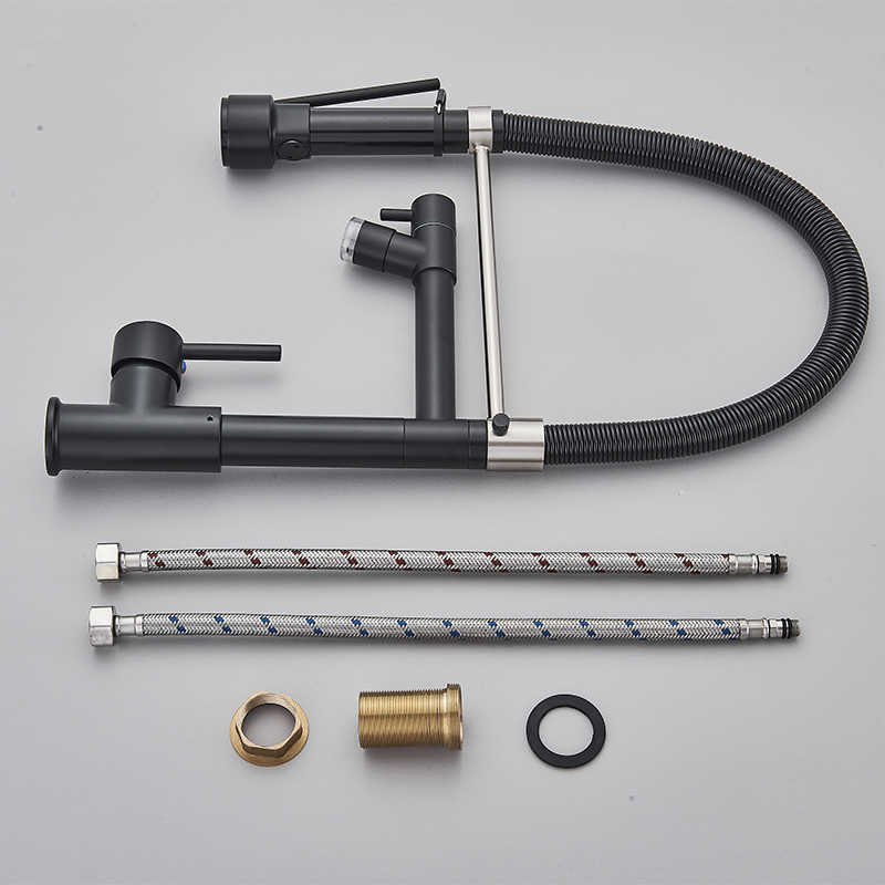 LED Kitchen Faucet Spring Pull Down Swivel Spout Spring Sink Taps Deck Mount Brass Cold Hot Water Mixer Washing Tub Crane