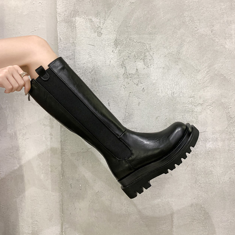 Toe Round Zipper Women's Boots Autumn Boots-Women Shoes Thigh Heels High Sexy Clogs Platform 2023 Lolita Over- a97b -Women