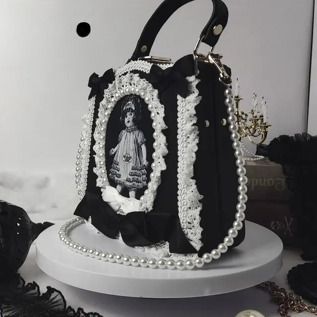 Y2k Girls Haruku Women Gothic Steam Punk One Shoulder Black White Newspaper Antiques Underarm Chain Design Crossbody Bags Tote BagVoyage