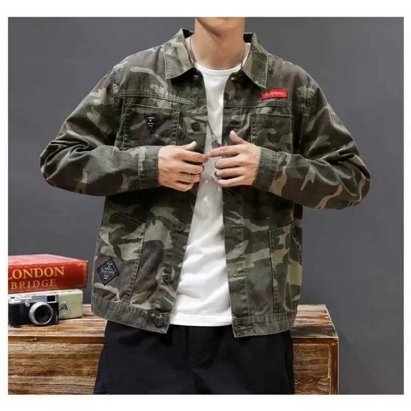 Camouflage jacket mens spring and autumn thin aviation sports jacket fashionable flight pattern denim mens W241111