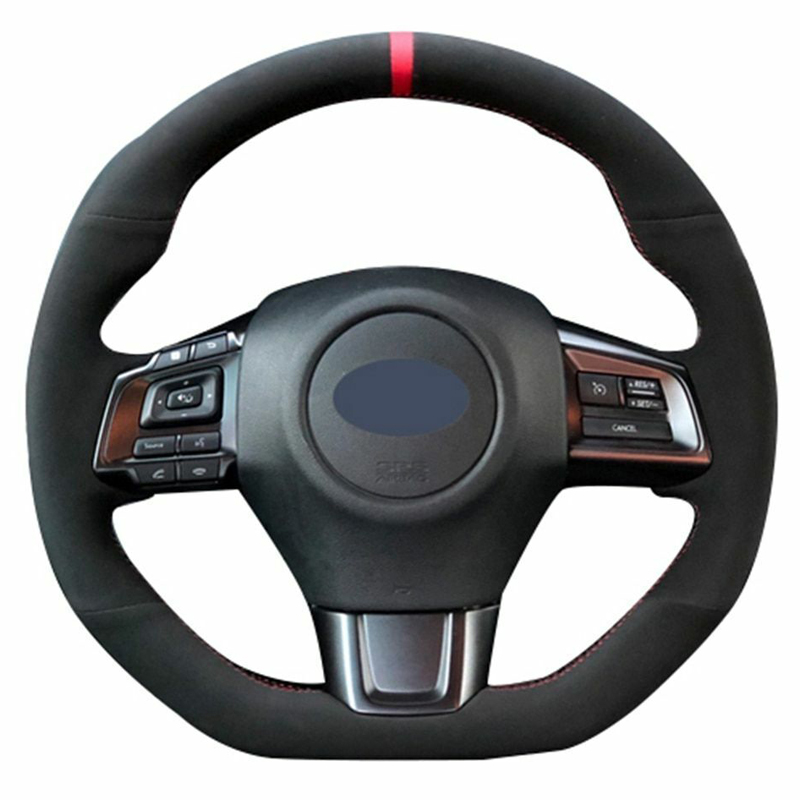 DIY Sewing Car Steering Wheel Cover Wrap Fit For Subaru WRX STI Levorg 2015 2016 2017 2018 2019 2020 2021 Black Suede PU Leather