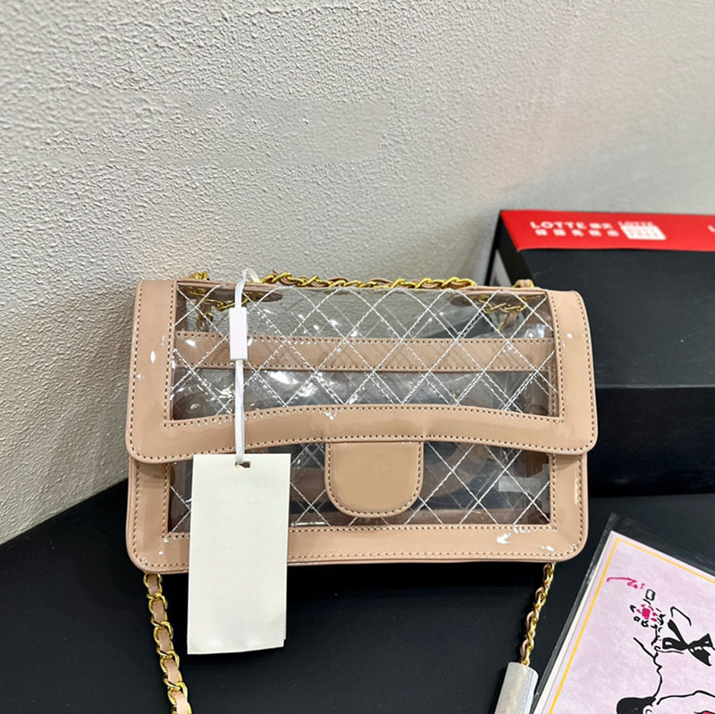 Women Designer Light Clear Shoulder Bag Classic Flap 25cm White Thread Two-Tone Patchwork Gold Metal Hardware Matelasse Chain Four Colors Purse Cross Body Handbag