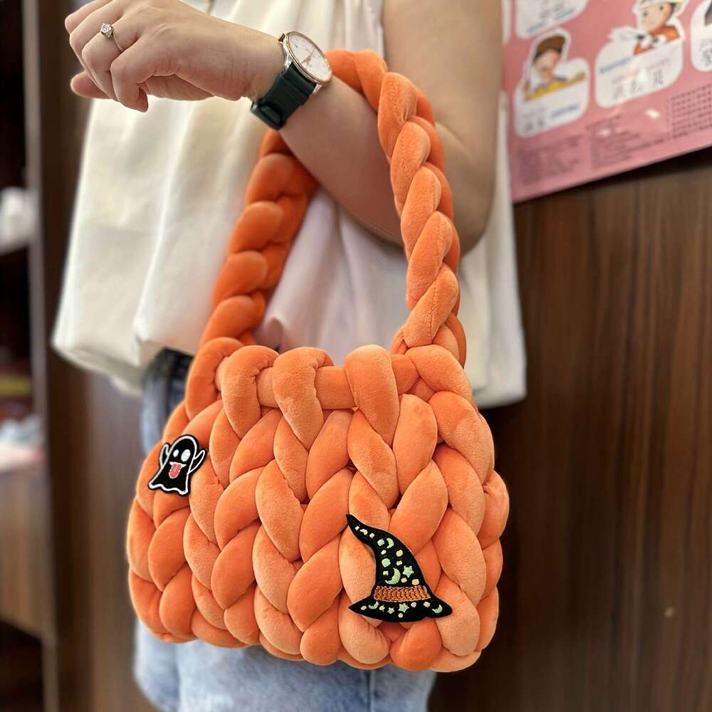 Christmas Festive Handwoven Fabric Gift Bag Christmas Halloween - Plush Veet Rope Purse Women, Unique Handcrafted Fashion Accessory, Ideal for Holiday