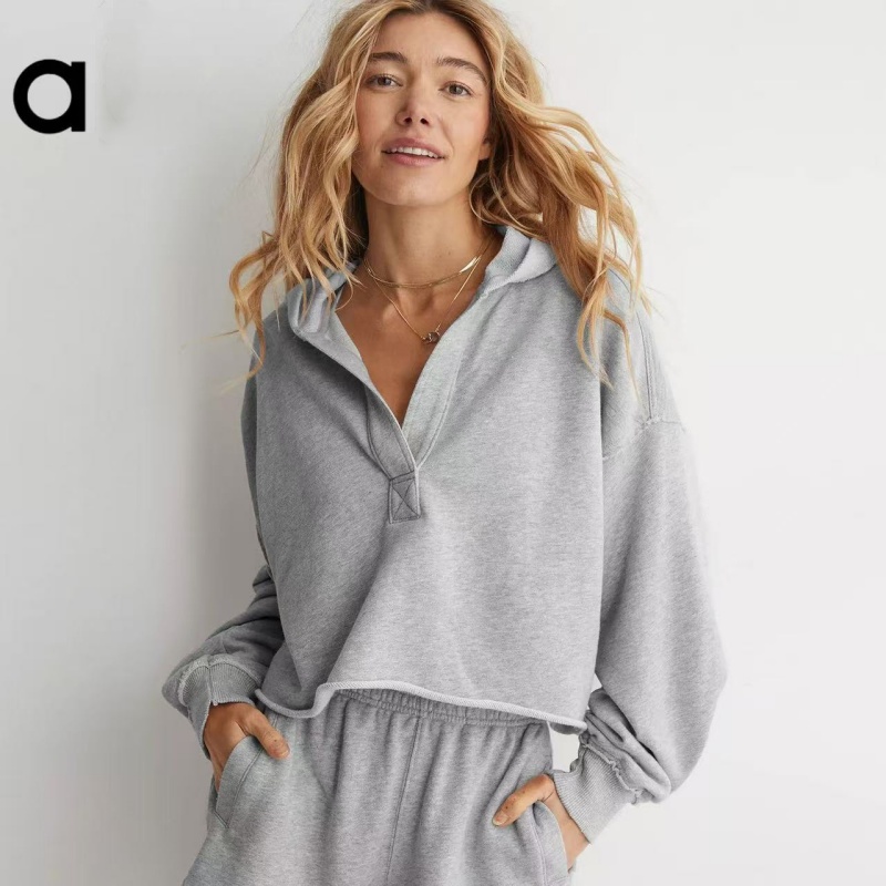Yoga women's spring and autumn pullover V-neck long sleeved top with off shoulder sleeves, knitted jacket, fitness hooded sweatshirt