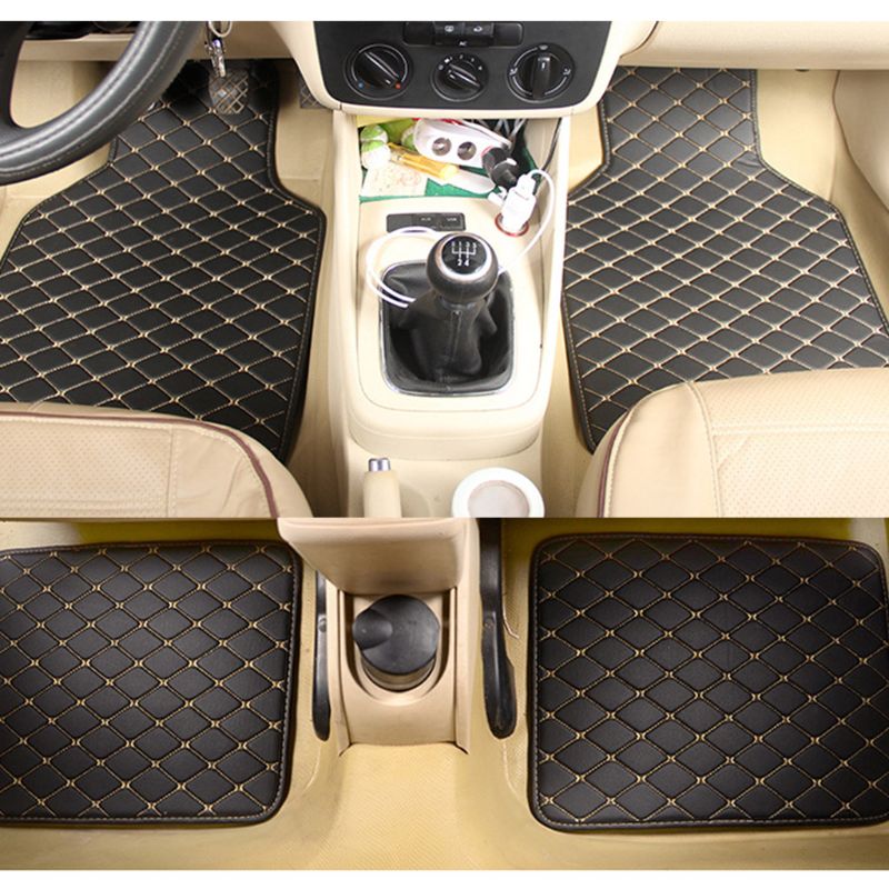4Pcs PU Leather Car Floor Mat Waterproof Foot Pads Protector Anti-Slip Front and Rear mats Set for Suv F19A