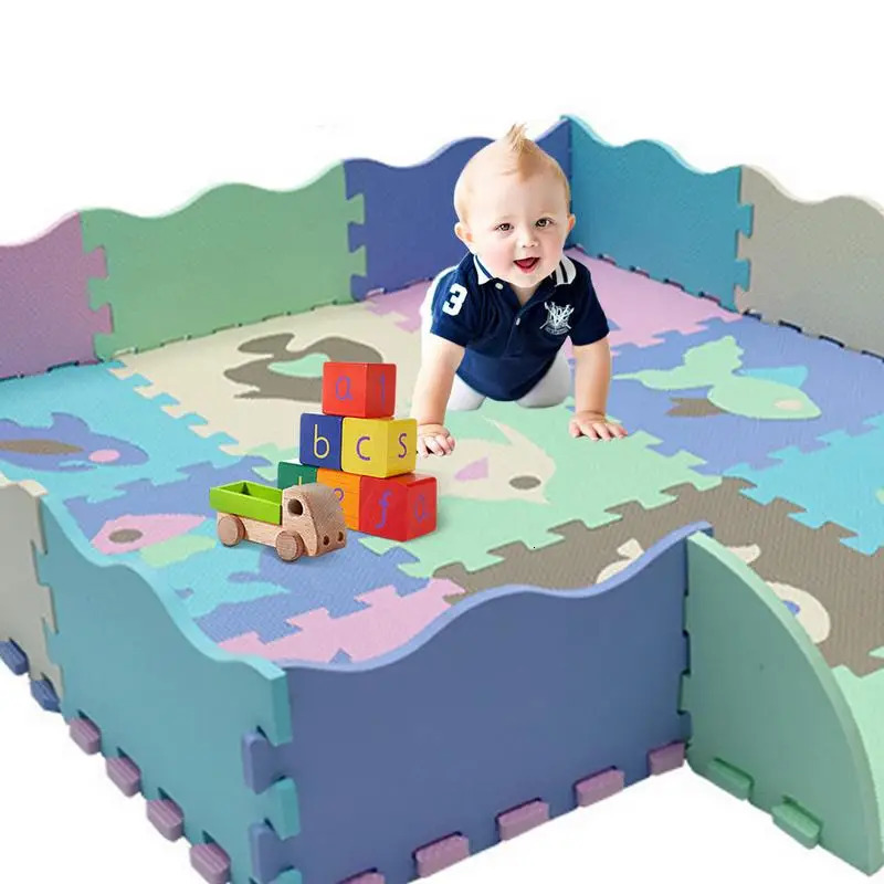 EVA Foam Play Mat with Fence Baby Puzzle Jigsaw Floor Mats Thick Carpet Pad For Kids Educational Toys Activity Random Color 240411