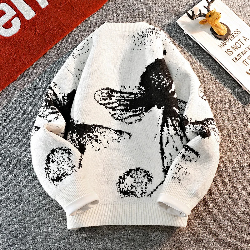 autumnwinter butterfly pattern loose thickened wool sweater 241111