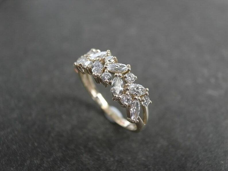 1.39 TCW Colorless Marquise Cut Moissanite Cluater Ring Sterg Sier gorgeous