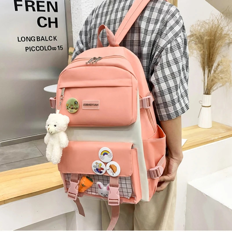 large-capacity shoulder bag Cute carrot rabbit doll pendant Simple versatile schoolbag fashion schoolbag five sets Se 241111