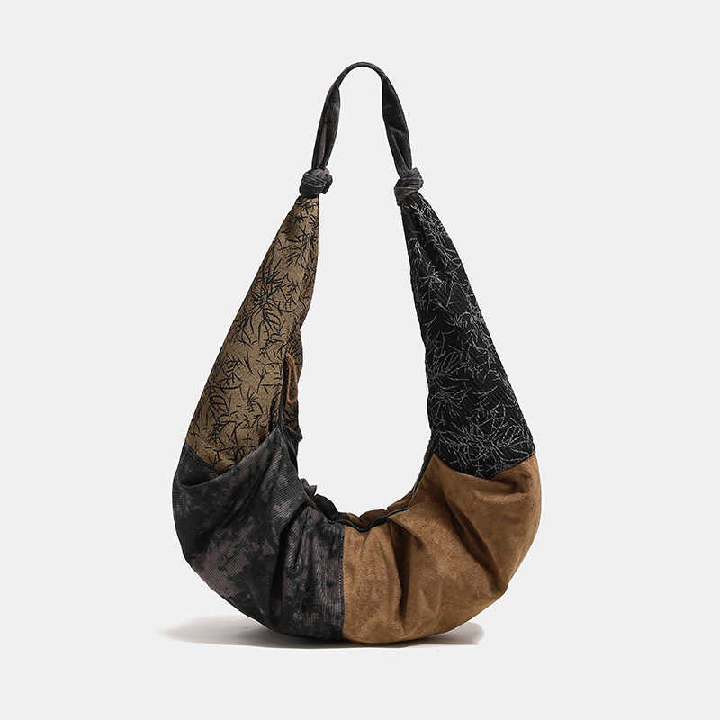 Chinese style warehouse bamboo Luan dumpling bag women large capacity spliced single shoulder armpit bag crossbody bag 241115