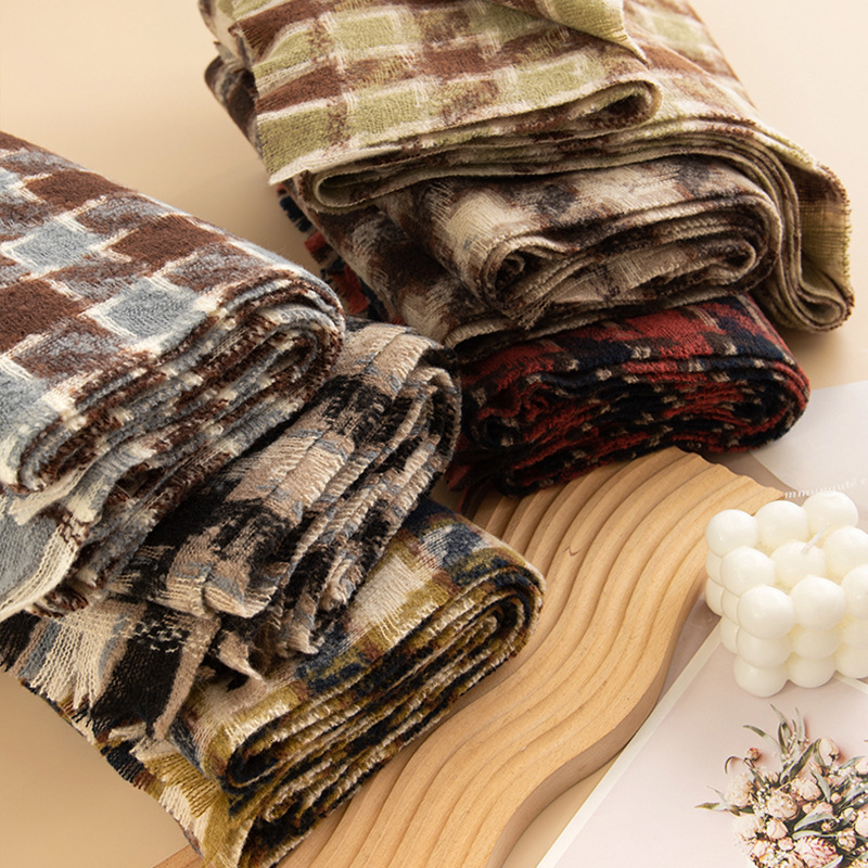 new autumn winter checkered striped scarf for women with a sense of , tassel casual, simple, warm and versatile scarf