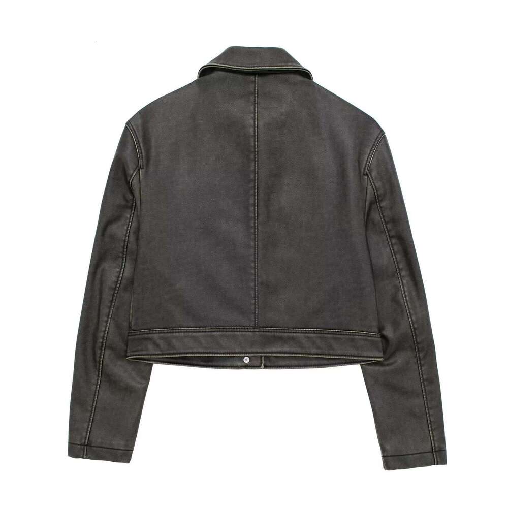 shanshi leather jacket women Wind new women's lapel pocket single breasted faux leather short jacket jacket facing