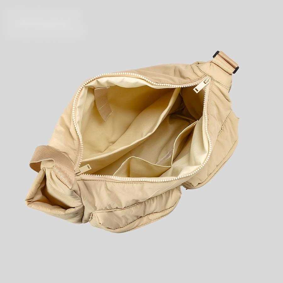 casual cotton down shoulder bag, single shoulder crossbody bag, multi pocket waterproof large capacity nylon cloth bag women 241115