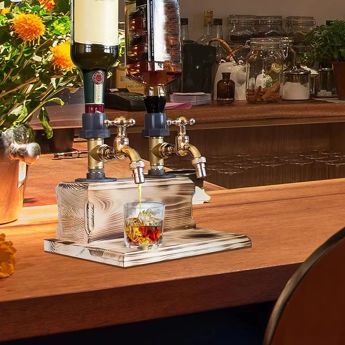 Whiskey Wood Liquor Dispenser 1-3 Head Cocktail Wine Alcohol Drink S for Fathers Day Holiday Gift Liquor Beverage Dispenser 241111