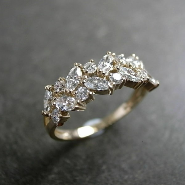 1.39 TCW Colorless Marquise Cut Moissanite Cluater Ring Sterg Sier gorgeous