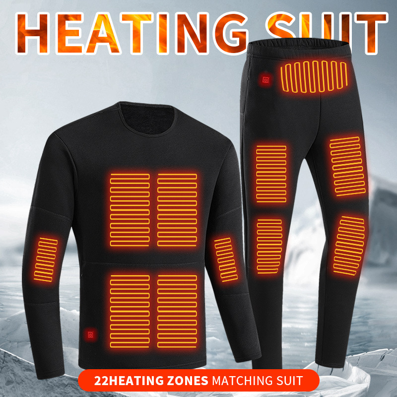 Winter Thermal Men Women Heated Underwear USB 6-22 Zone Area Lined T-shirts Middle-aged Seniors Electric Heating Pajamas