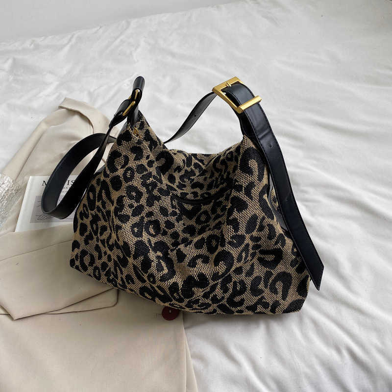 Texture bag for women, large capacity 2024 new fashion big bag, leopard print cloth bag, niche single shoulder crossbody bag