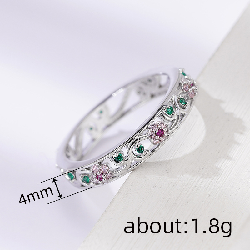 Classic 925 Sterling Silver Flower Ring Purple Diamond Ring Green Crystal Solitaire Ring Luxury Wedding Ring Party Dress Jewelry