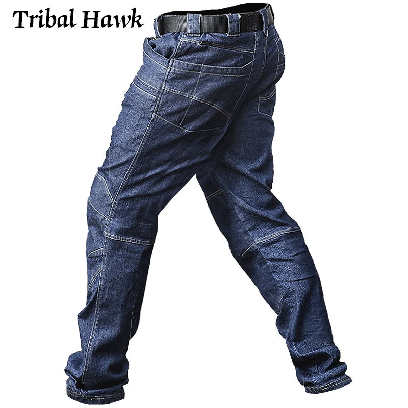 Men Tactical Pants Combat Denim Work Jeans Cargo Spring Casual Male Trousers Multi Pockets 241111