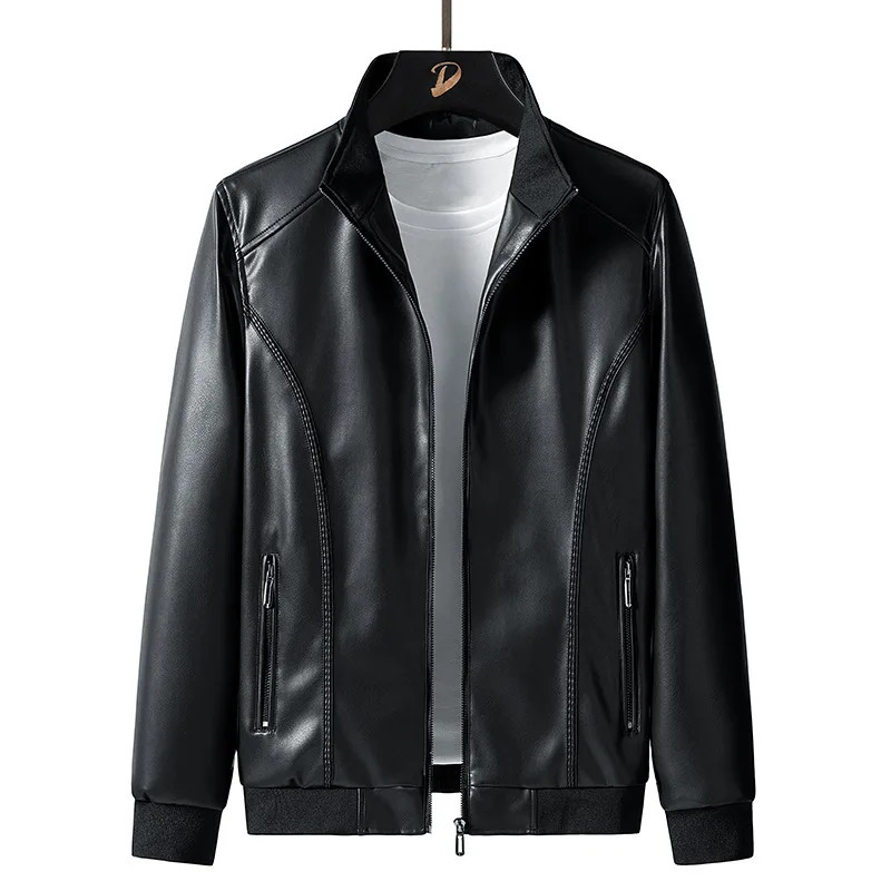 Solid Color Leather Jackets Male Big Size Plus 7XL 8XL PU Jacket Men Coat Cargo Casual Motorcycle Biker 241108