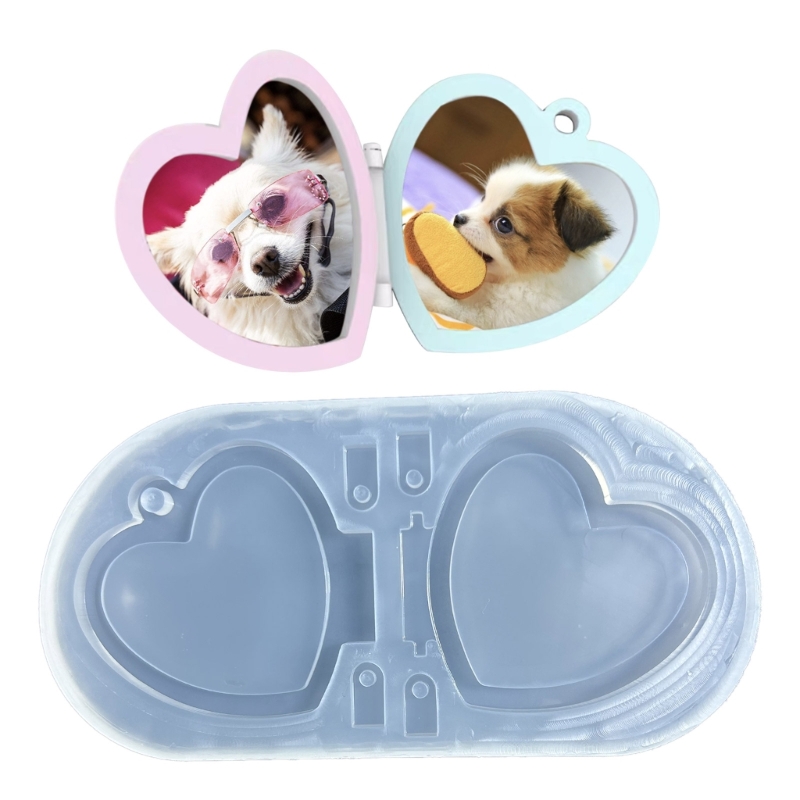 N80E Oval/Heart Silicone Resin Mold,Folding Picture Frame Mold for DIY Crafts Pendant Jewelry Making Keychain Silicone Mold