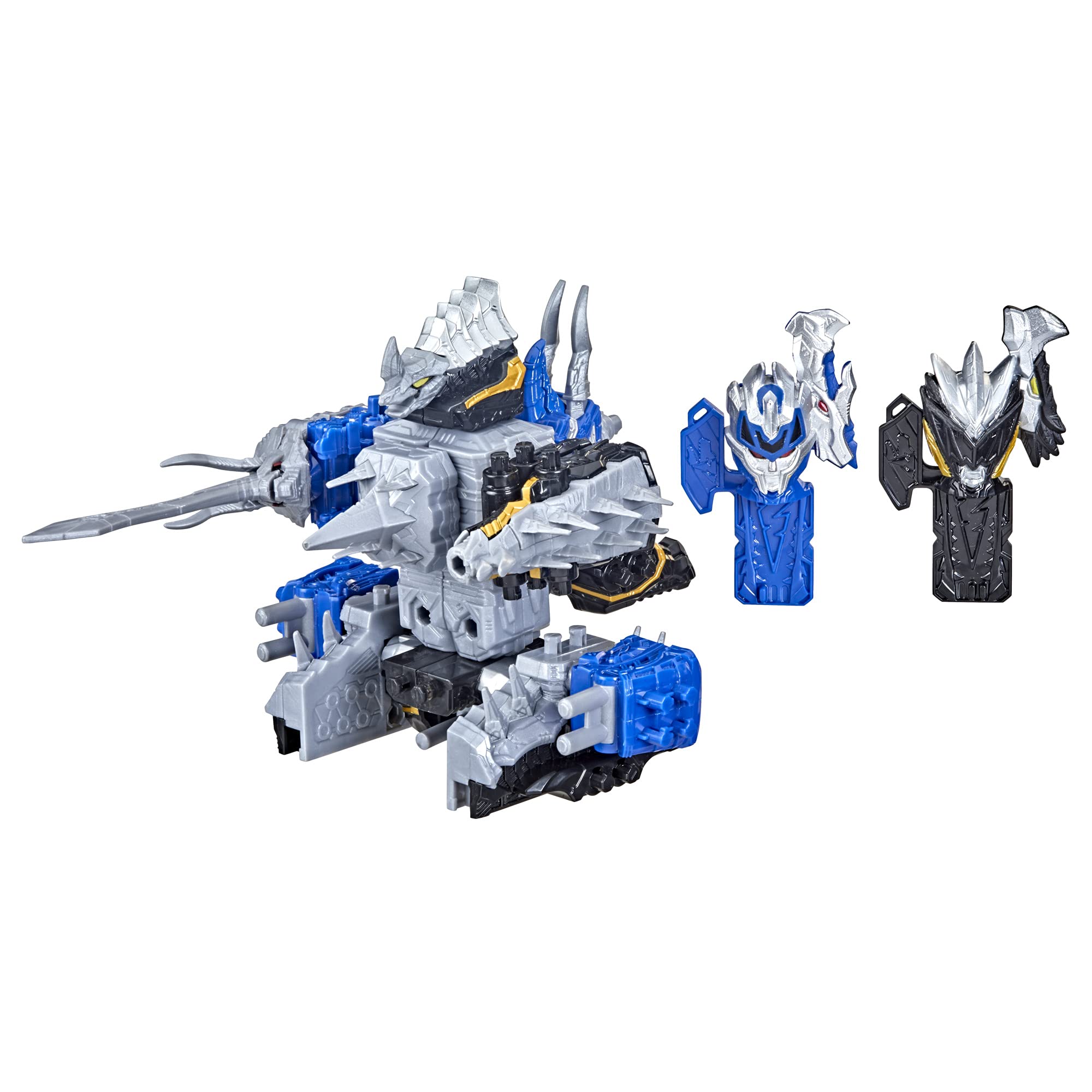 Hasbro Power Rangers Dino Fury Blue Tricera Blade and Black Stego Spike Zord Link Mix-and-Match Custom Build System Toys F1400