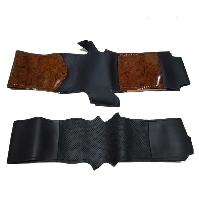 for Toyota Land Cruiser Prado 2010-2017 Hand-stitched non-slip black genuine leather peach wood grain car steering wheel cover