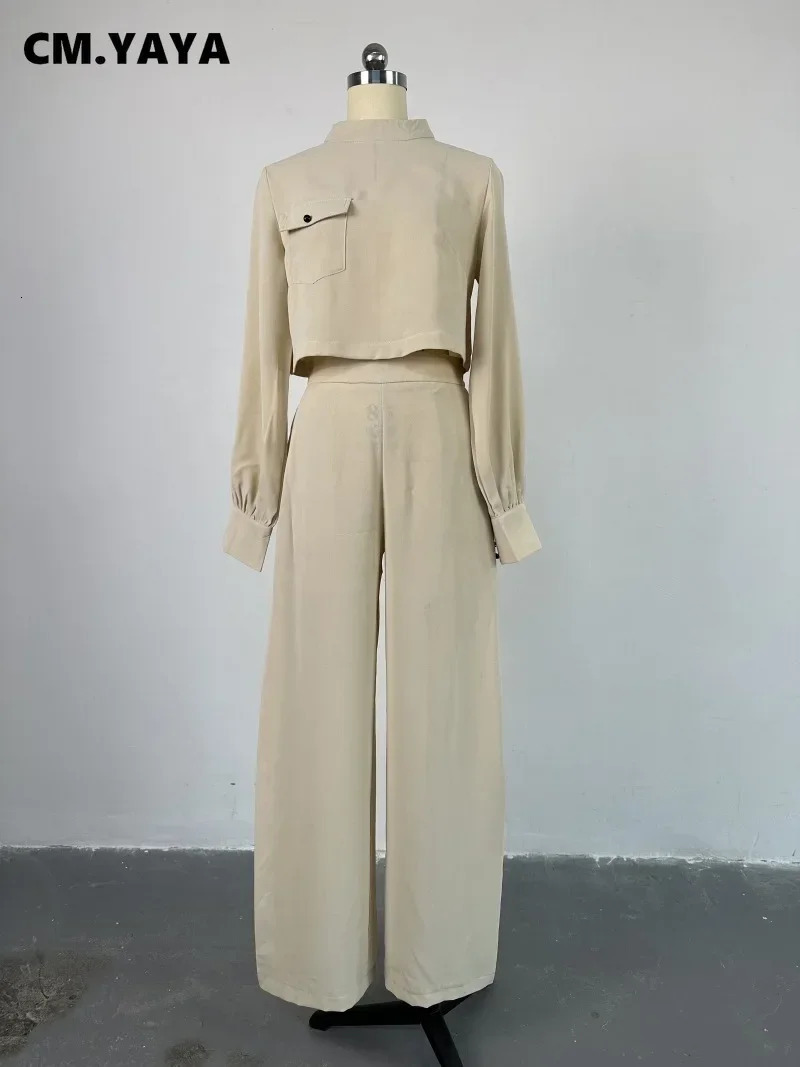 CMYAYA Vintage Womens Set Lantern Long Sleeve Blouse and Wide Leg Loose Pants Autumn Two 2 Piece Outfit Tracksuit 241111