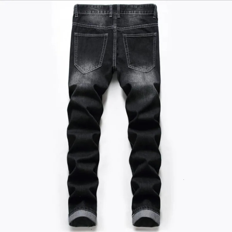 Mens Ripped Jeans Spring Autumn ner Slim Fit Black Gray Denim Pants Male Distressed Destroyed Trousers 241111