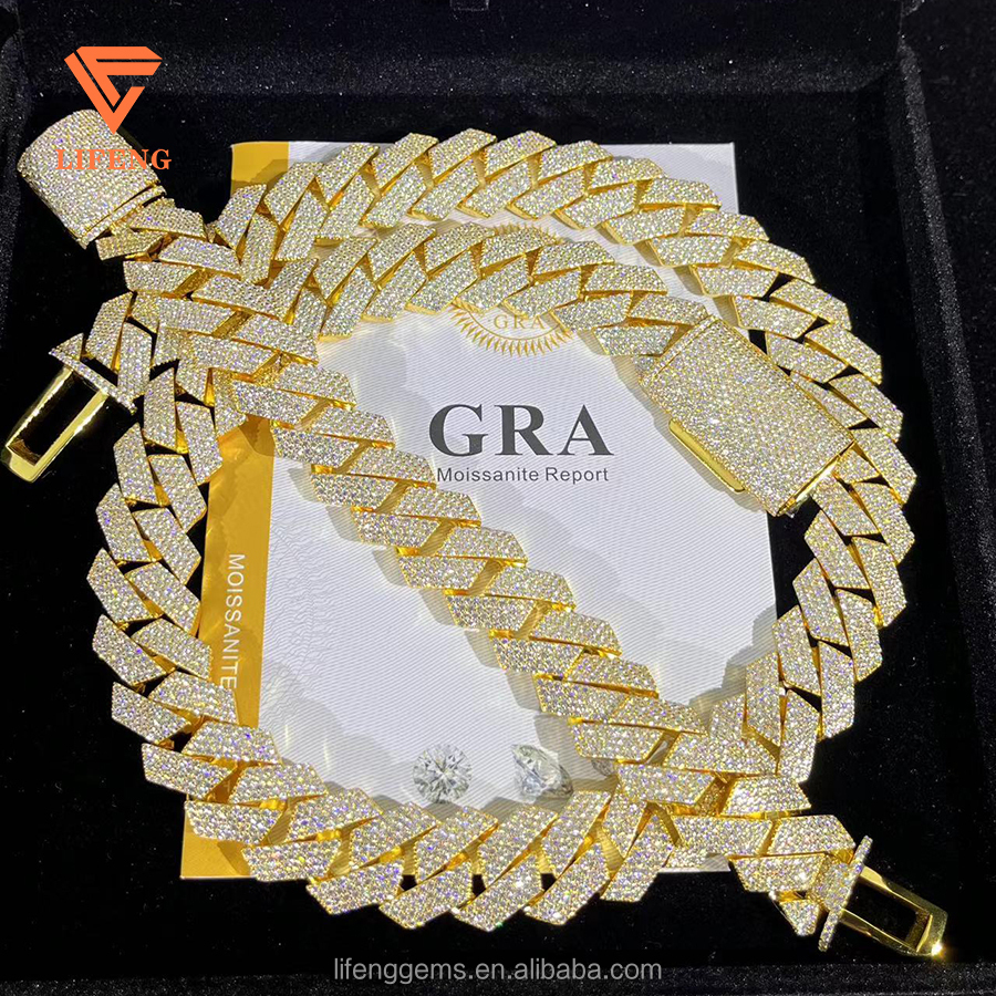 Miami VVS Moissanite Cuban k Chains 20mm Iced Dia Solid Man Necklace Sier Gold Plated Hiphop Fine Jewelry Set Men