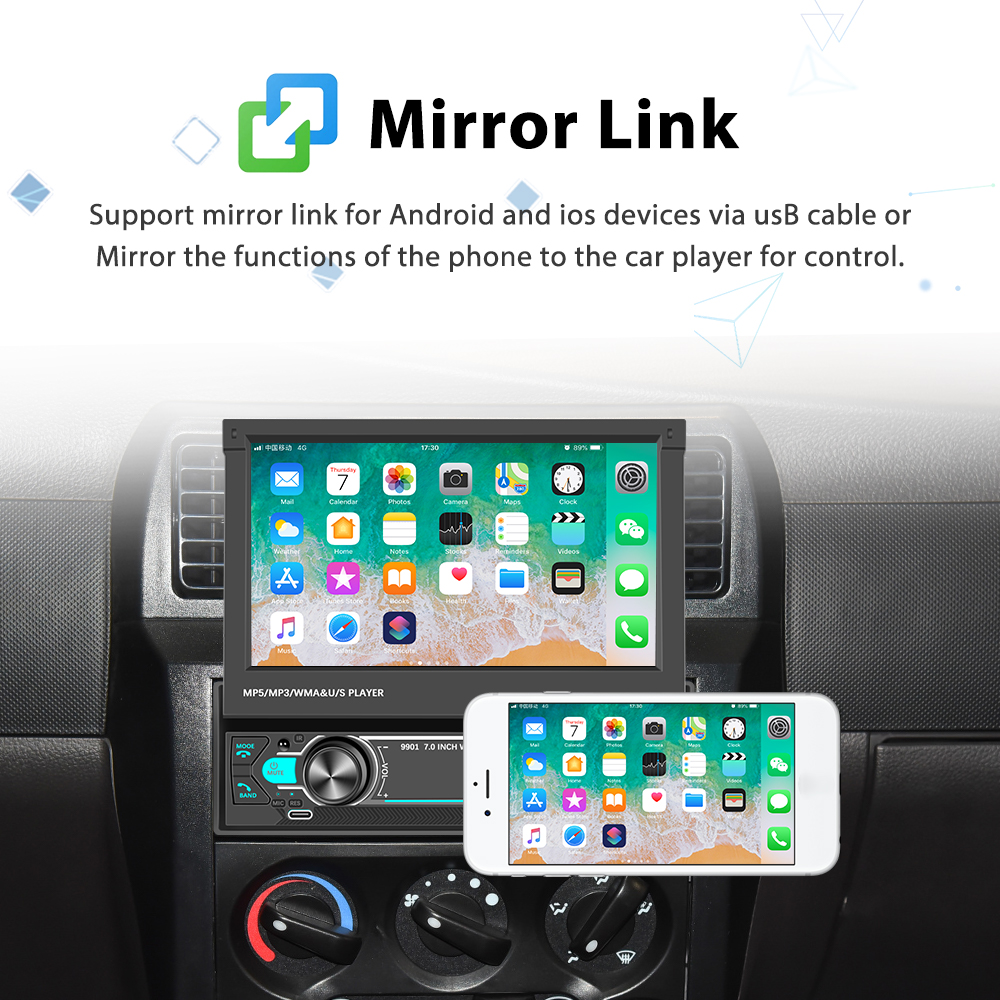 Podofo 1din Android auto Carplay Radio Touch Screen Universal Car mp5 Player with BT FM Radio Receiver Support Rear View Camera