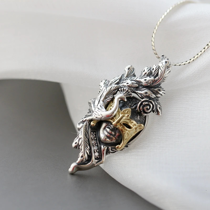 925 sterling silver vintage style charm flower Peafoil makeup mask pendant essential for womens fashion and trendy parties 241108
