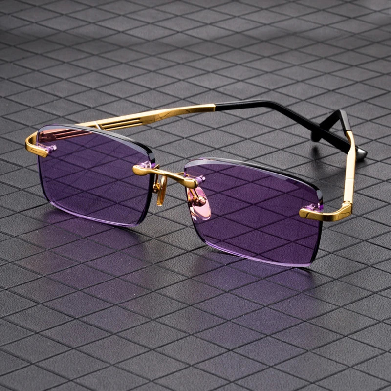 Purple sunglasses for women natural crystal stone frameless glass sunglasses mineral lenses for women retro frame high-quality 241108