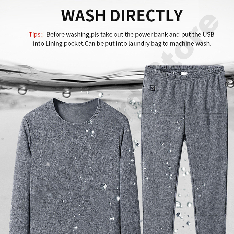 Winter Thermal Men Women Heated Underwear USB 6-22 Zone Area Lined T-shirts Middle-aged Seniors Electric Heating Pajamas