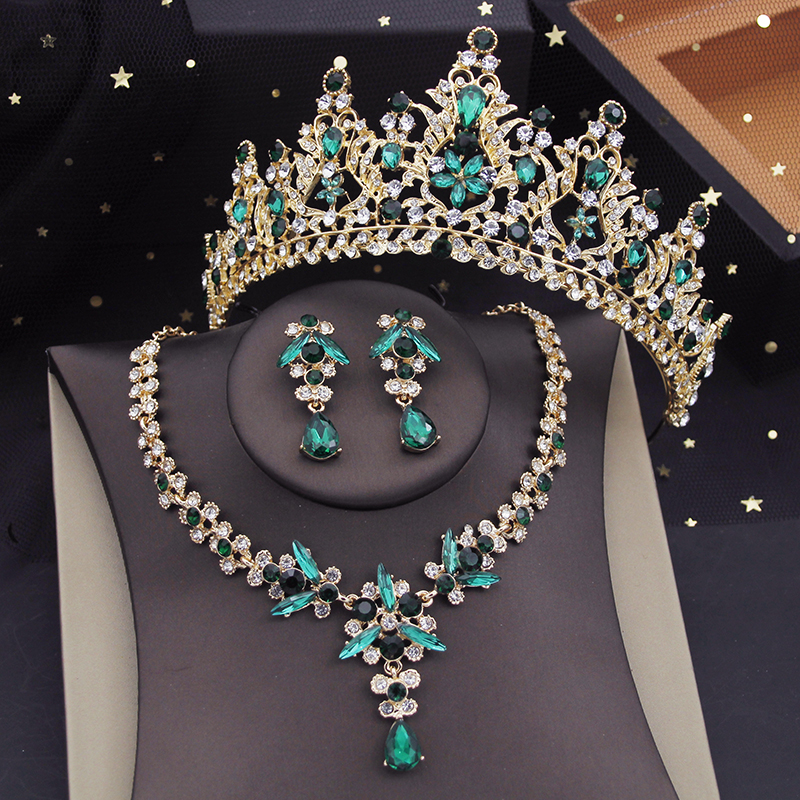 Gorgeous Purple Crown Bridal Jewelry Sets for Women Tiaras Necklace Earring Wedding Choker Set Bride Evening Jewelry Accessories