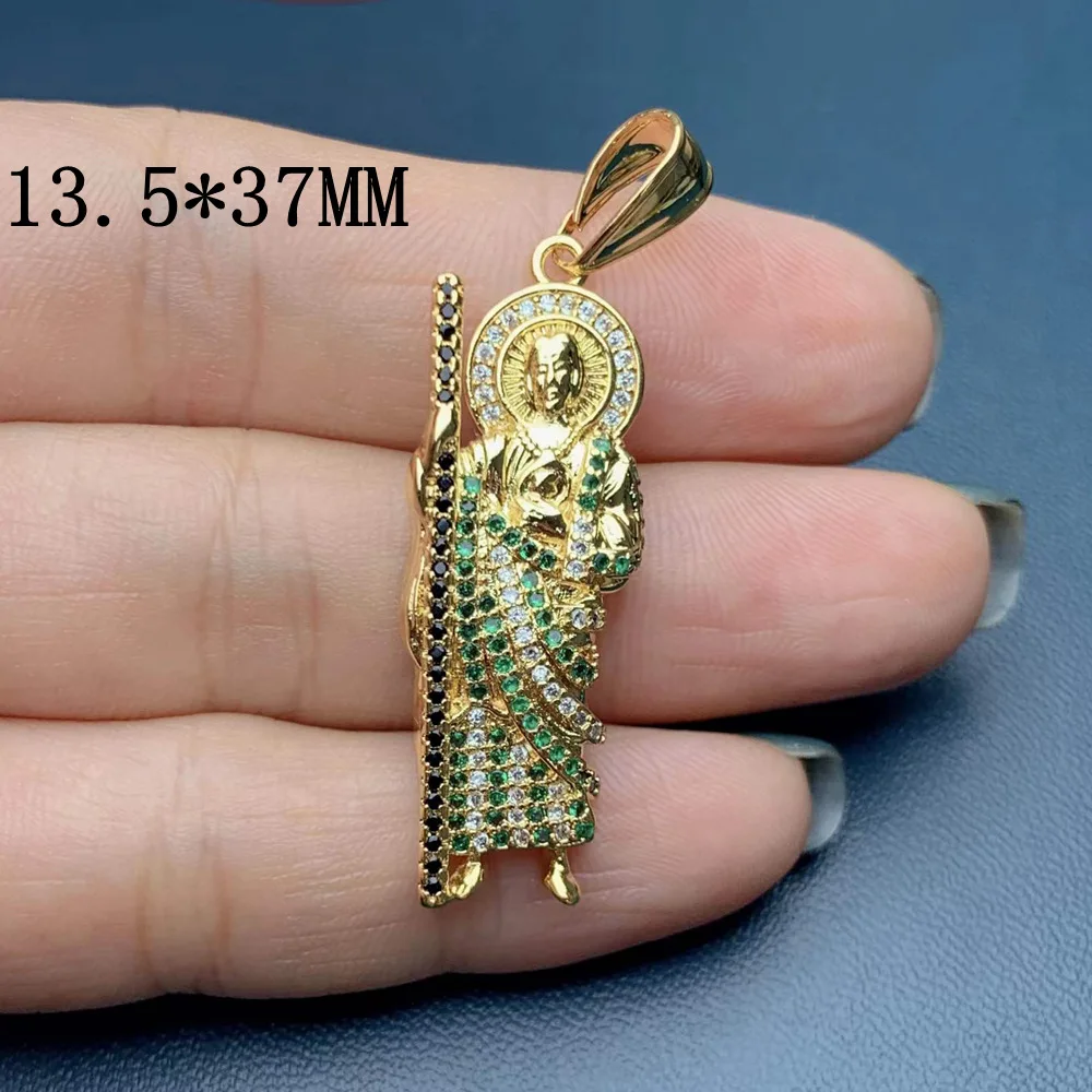18K Gold Plated San Judas Tadeo Charm Catholic Mexico Cubic Zirconia Saint Jude Pendant Necklace for Women Jewelry Supplies