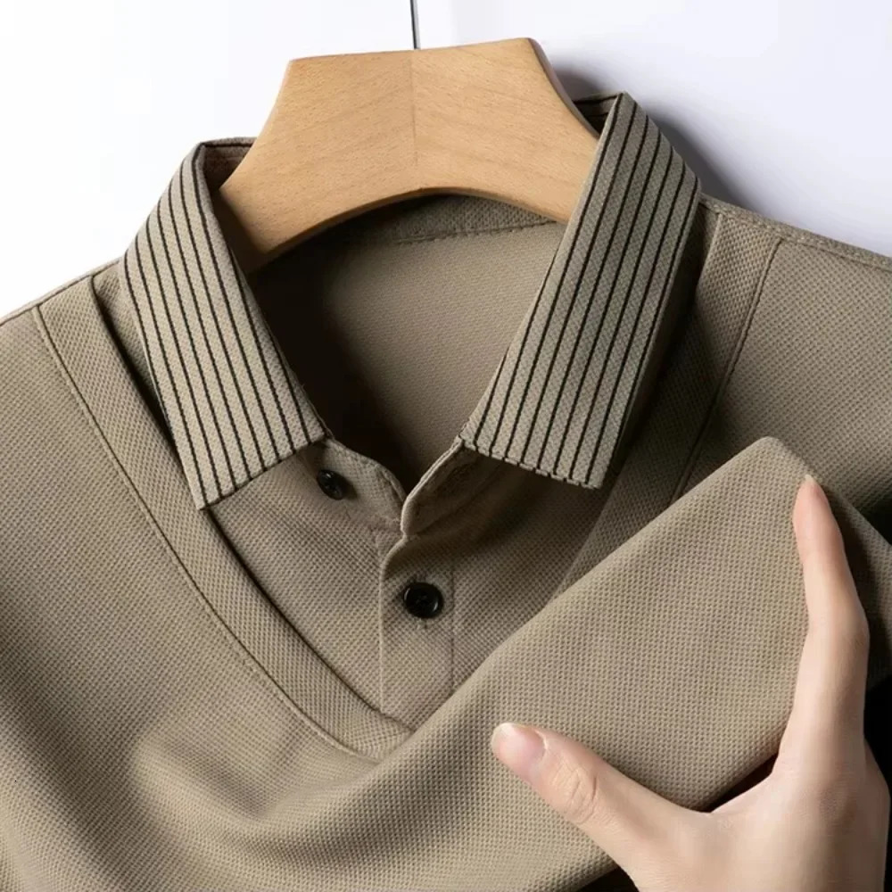 2025 Two Collar Mens Daily Casual Tee Long Sleeve Sweatershirt Pullover Tops Lapel Polo 241111