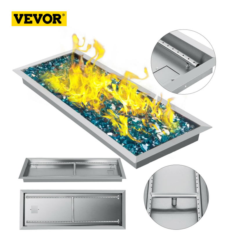 VEVOR Fire Pit Pan Natural Gas Burner Drop In Pan Propane Square Durable BBQ Tools H-Burner Barbecue Grill 8 Sizes