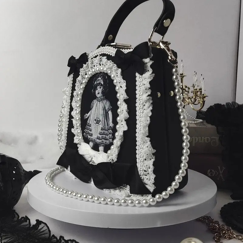 Y2k Girls Haruku Women Gothic Steam Punk One Shoulder Black White Newspaper Antiques Underarm Chain Design Crossbody Bags Tote BagVoyage