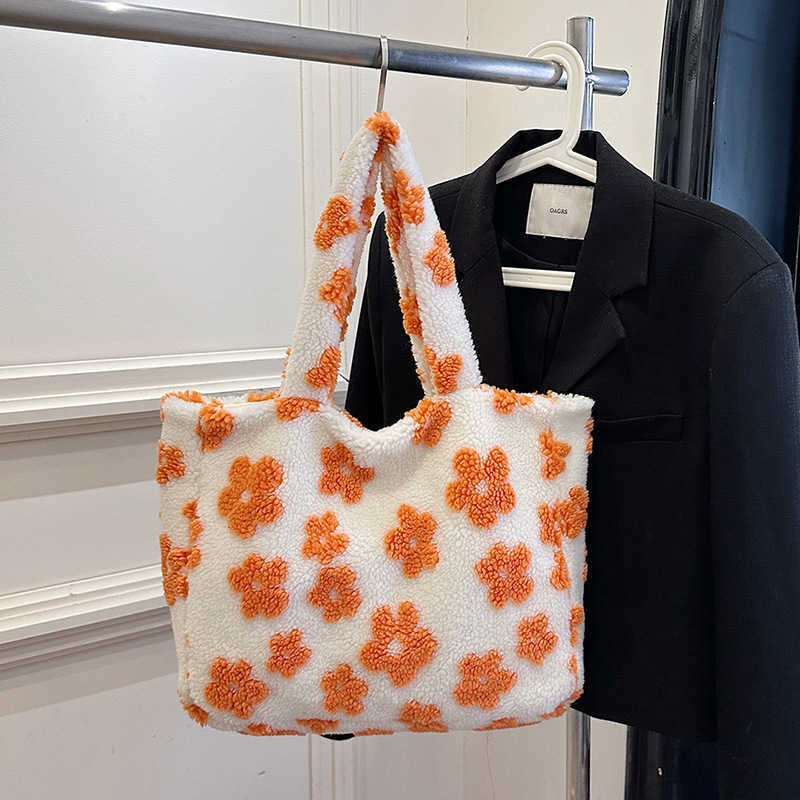 Korean Version Totes Trendy Girl Tote Bag Winter High End Hand Bags Plush Bag Fashion Shoulder Purses 241111