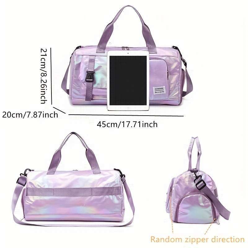 Fashion Shimmering Duffel Bag with Random Zipper Direction - Perfect for Fiess and Travel .