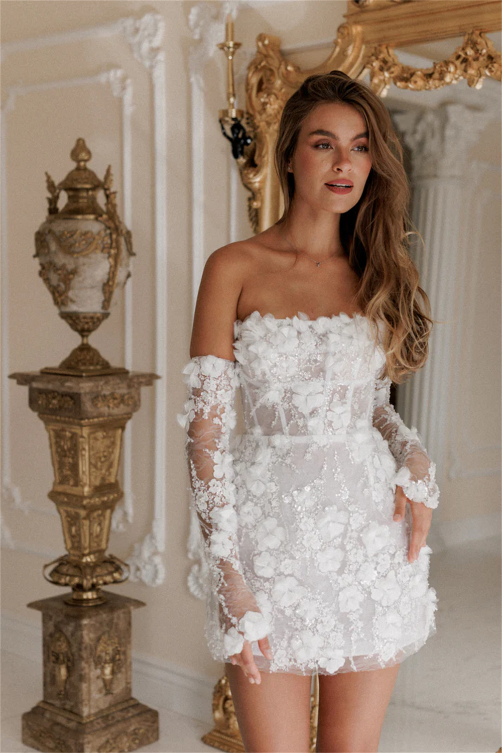 New Short Wedding Dress 2025 Strapless Flower Lace Embroidery Lace Up Bridal Party Gowns Vestido De Novias Robe De Mariage