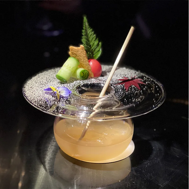 Creative Cocktail Glasses UFO Restaurant Hotel Molecule Gourmet Container Glassware Japanese Cuisine Sashimi Flying Saucer Plate