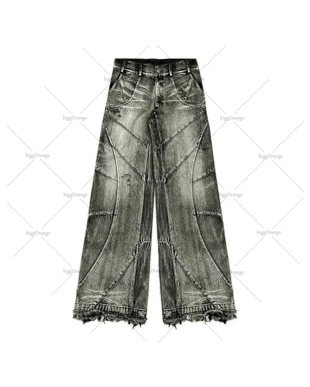 Y2K Destroyed Stitching Jeans Mens Black Washed Gothic Style Street Trend Clothing Retro Loose Wide Leg Pants Fall Guys 241111
