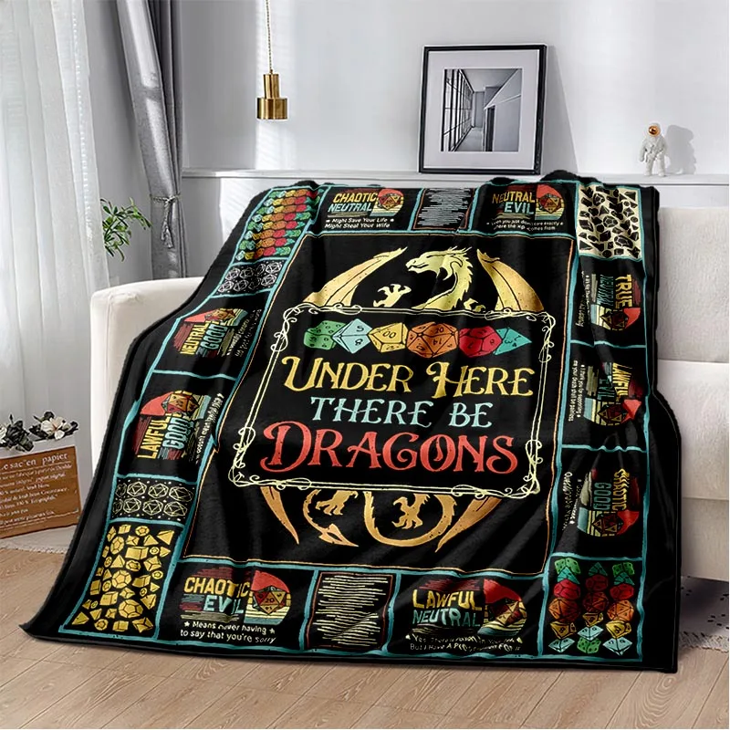 DND D&D Blanket, RPG Dungeons and Dragons Throw Blanket Soft Warm Cozy Flannel Vintage Throw for Bedding Decor Bedroom Gifts