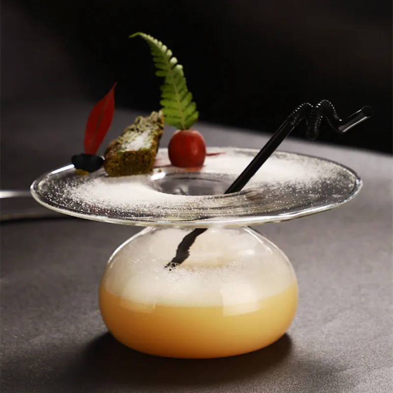 Creative Cocktail Glasses UFO Restaurant Hotel Molecule Gourmet Container Glassware Japanese Cuisine Sashimi Flying Saucer Plate
