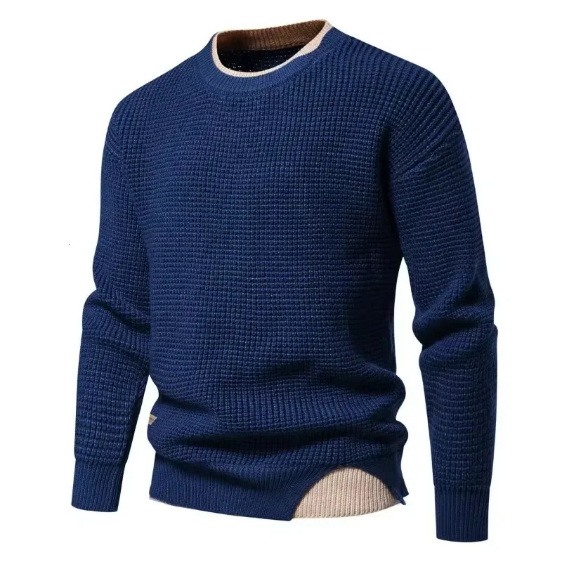 Winter Knitted Sweater Mens Round Neck Solid Color Fashionable Sweaters Thick Style Clothes 241111