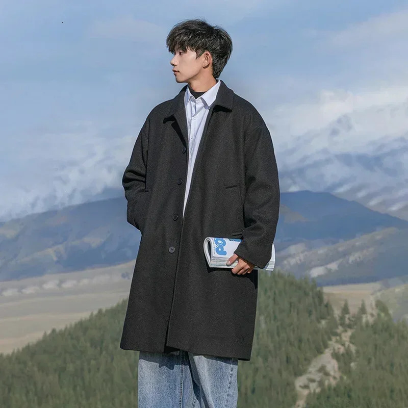 TFETTERS Japan Woolen Overcoat Man Casual Autumn Winter Thickening Windbreak Coat Male Daily Vintage Clothing 241111